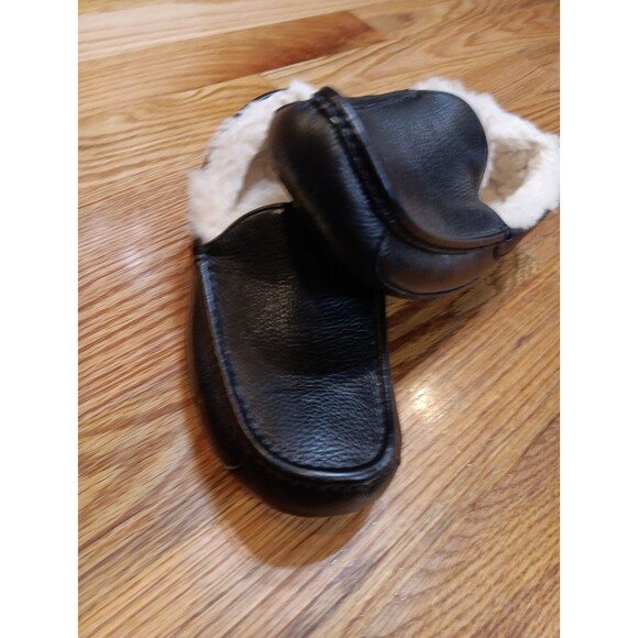 UGG Ascot Slippers Black Leather Sherpa Lined Size US 9 EU 42 Model‎ 5379 - Picture 4 of 10